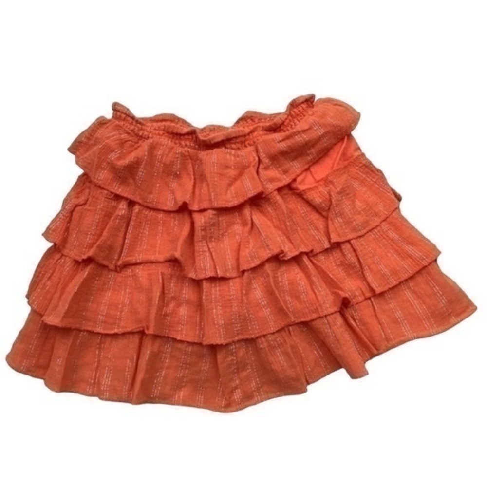 Girls Skort Skirt Size 5 Peach Silver Metallic Thread Tiered Ruffle Skort